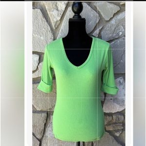 LIMITED Y2K Ribbed V Neck Top XS‎ S